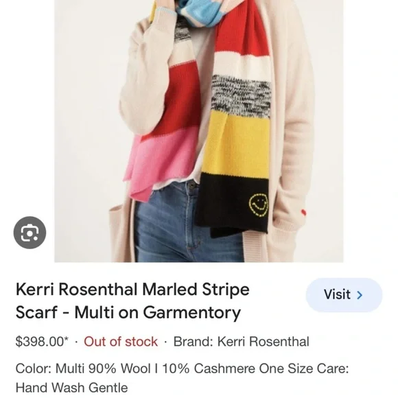 Anthropologie Kerri ROSENTHAL marked strip scarf new one size - Picture 4 of 9